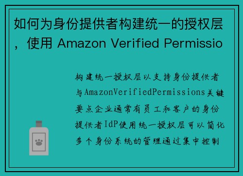 如何为身份提供者构建统一的授权层，使用 Amazon Verified Permissions 安全